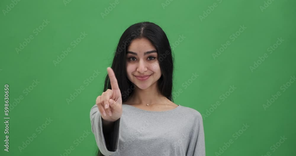 Smiling woman shaking her finger in denial Generative AI Smiling woman shaking her finger in denial Generative AI