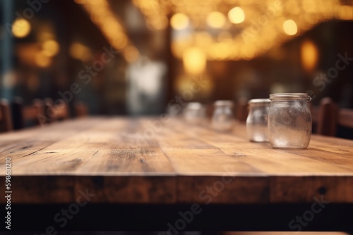 Empty Wooden Table Top with Blurred Interior Background  Natural Wood Created with Generative AI