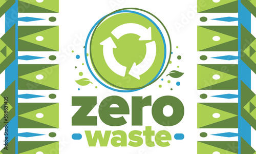 Zero Waste. Ecology poster. Refuse and Reduce. To Reuse and Recycle. Green January for environment. Eco friendly lifestyle. Save the planet. No plastic, only eco bag. Vector illustration