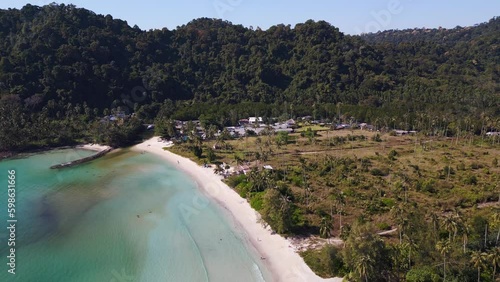 paradise island koh kood Beach Ao Phrao. Fantastic aerial top view flight drone Generative AI photo