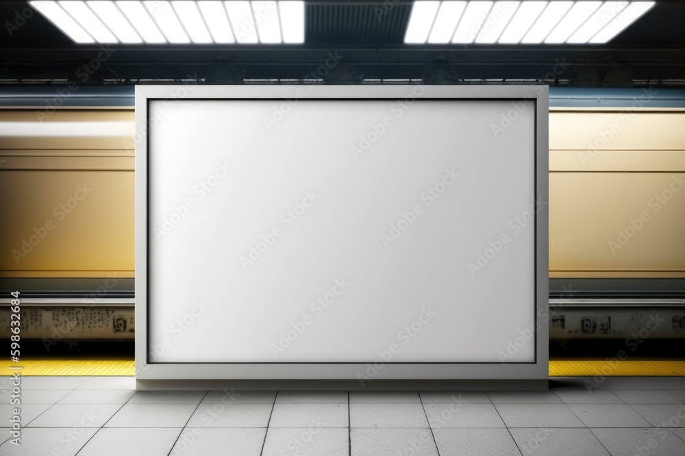 Empty mockup horizontal advertisement board with copy space area on the subway made with Generative AI Empty mockup horizontal advertisement board with copy space area on the subway made with Generative AI