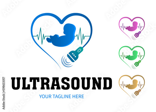 Ultrasound diagnostics logo. Medical research, gynecology clinic, polyclinics, obstetrics and hospitals, vector design and illustration.