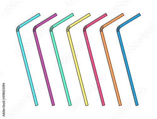 Drinking straws set. Vector colorful pipe tube plastic straw for juice, cocktail isolated.