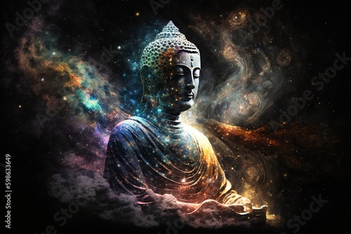 Meditating Buddha experiencing a transcendental phase. Generative AI 