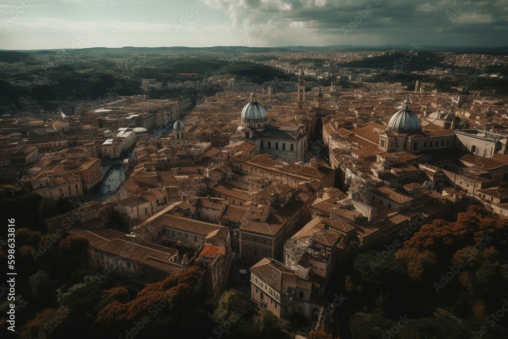 Panoramic aerial view of Rome in ancient times. Generative AI