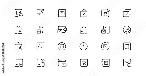Shopping icons, set shop sign e-commerce for web development apps and websites