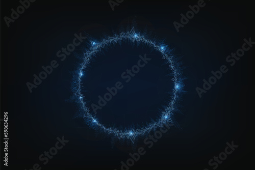 Abstract circle line pattern spin blue green light isolated on black background in the concept of music, technology, digital