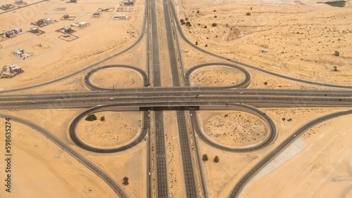 Photography aerial view of an elevated highway interchange