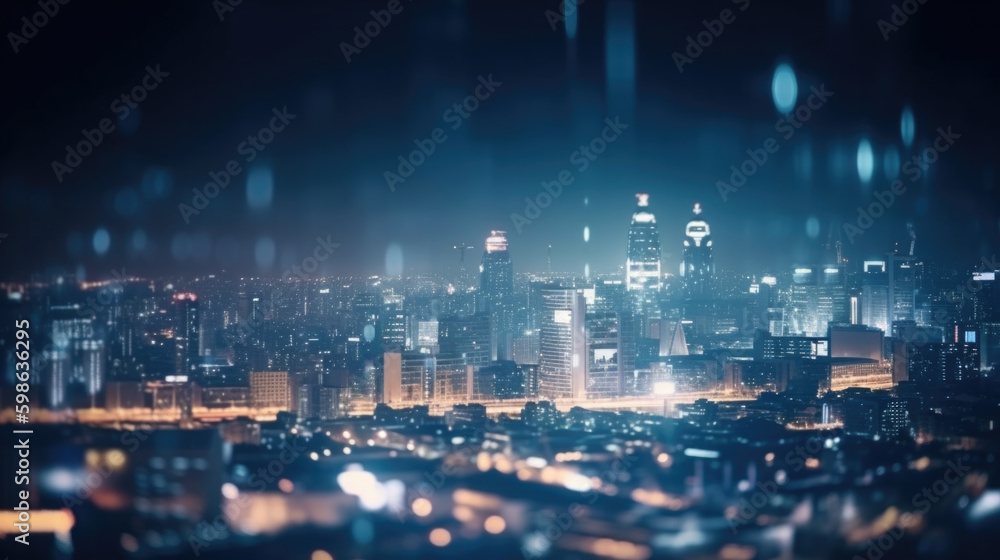 Fototapeta premium blurred big city with skyscrapers and brightly colored business buildings. Generative AI