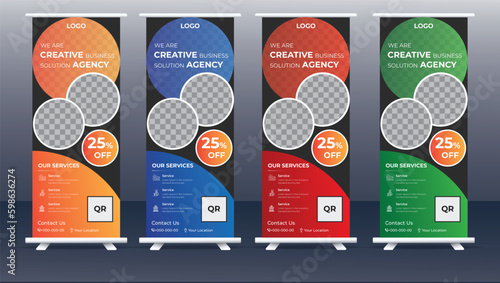 Business Roll Up Banner stand vector creative design. Sale banner stand or flag design layout. Modern Exhibition Advertising vector eps10. Trend design geometric.
