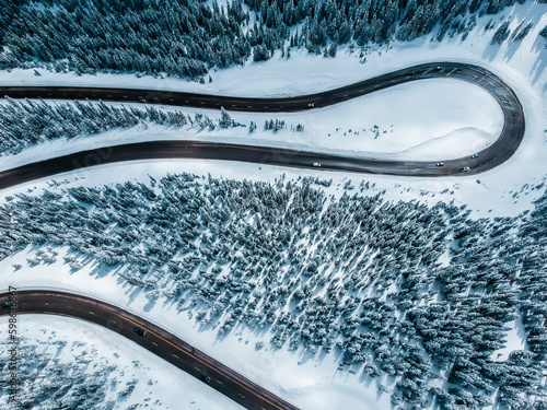 winter road from drone view