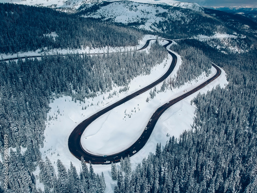 winter road from drone view