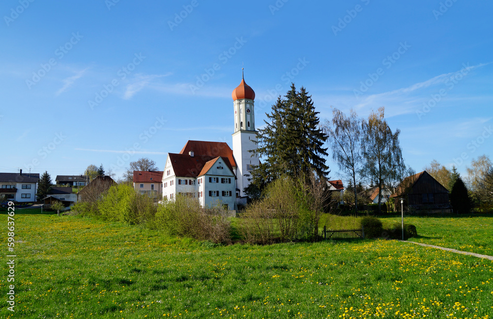 ancient catholic church Saint Nikolaus in the Bavarian village Rechbergreuthen in Winterbach, Guenzburg, Bavaria, Germany ancient catholic church Saint Nikolaus in the Bavarian village Rechbergreuthen in Winterbach, Guenzburg, Bavaria, Germany