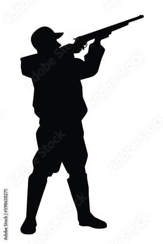 Hunter with gun silhouette vector on white  duck killer.