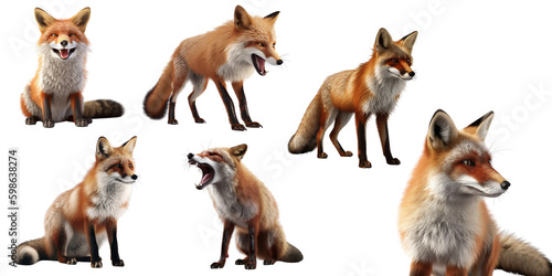 Foxs set on the png background created with ai technology