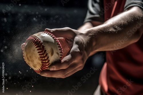 Baseball Pitcher's Hand Releasing Ball, Powerful Throw, Focused on Fingers, Generative AI