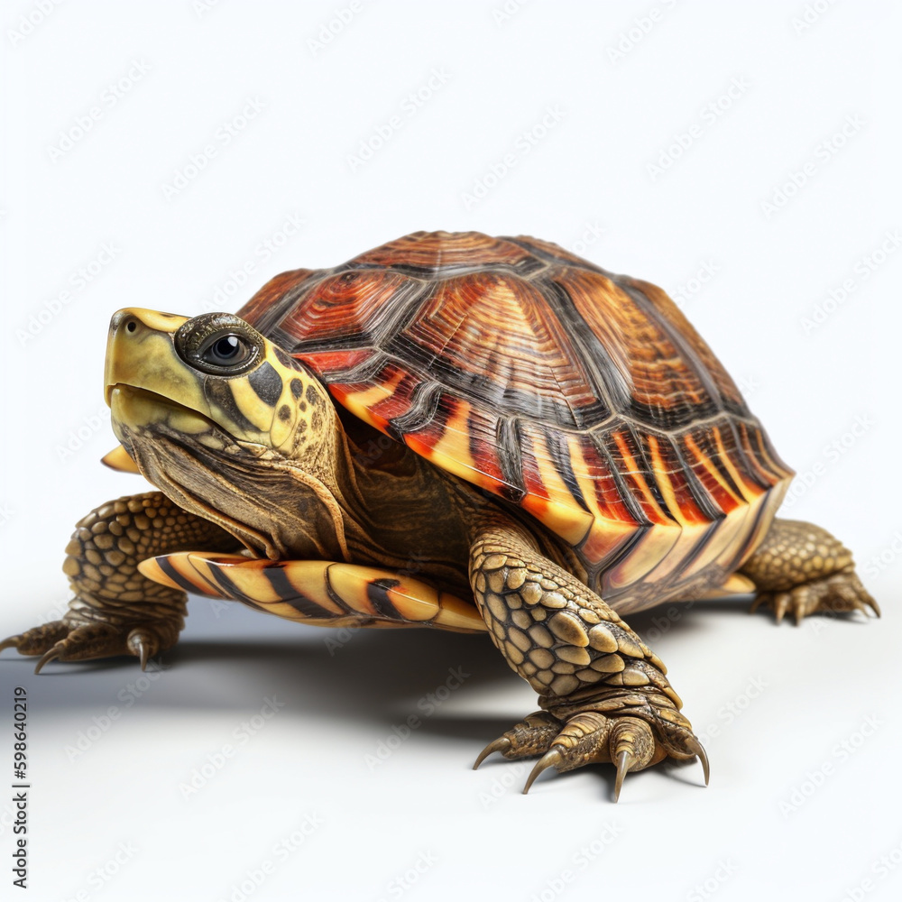 Obraz premium Armored and Unique: A Stunning Portrait of a Turtle on White Background