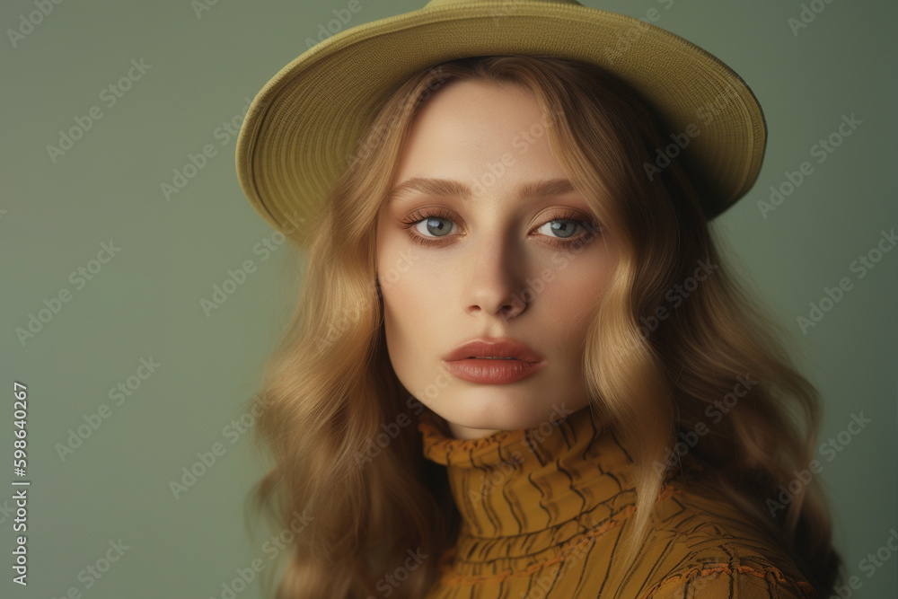 Portrait of beautiful elegant woman, retro 70s style. Portrait of beautiful elegant woman, retro 70s style.