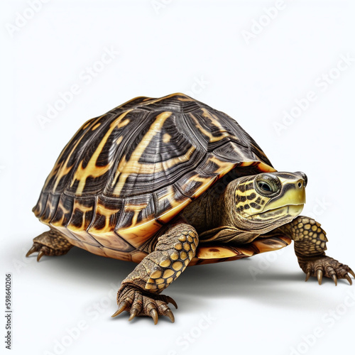 Armored and Unique: A Stunning Portrait of a Turtle on White Background