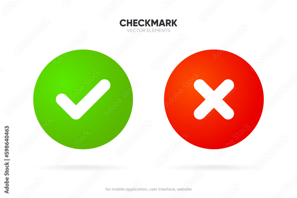 Checkmark, confirm, approve, appreciate, like symbol. Decline, reject, deny, dislike label badge flag button for mobile app, website, UI UX, promotion. High quality vector illustration EPS10 - obrazy, fototapety, plakaty 