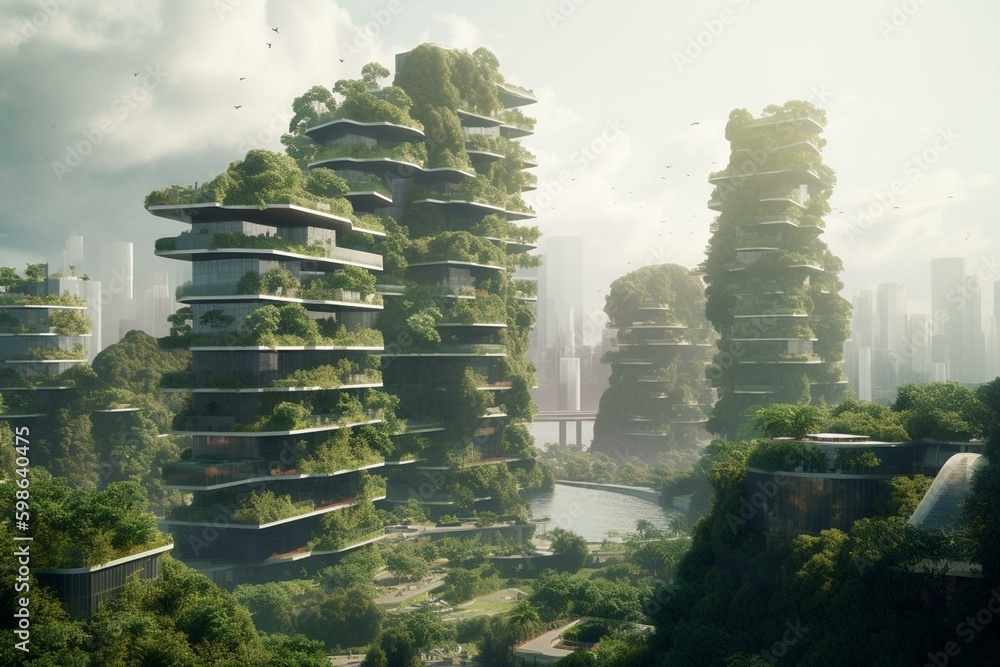 Eco-friendly city of the future powered by sustainable resources. Generative AI