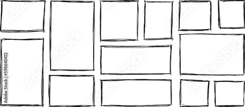 Rectangle frame line. square shape outline on hand draw style, frame set. EPS 10