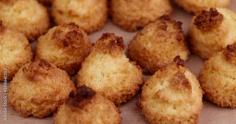 Small homemade coconut cookies made using coconut chips, homemade cookies close up Small homemade coconut cookies made using coconut chips, homemade cookies close up