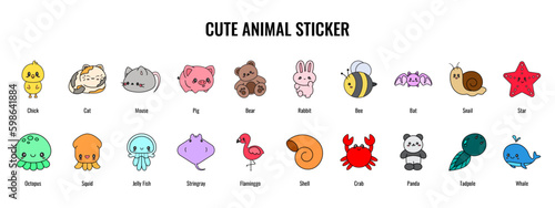 Collection of icons for cute animal sticker