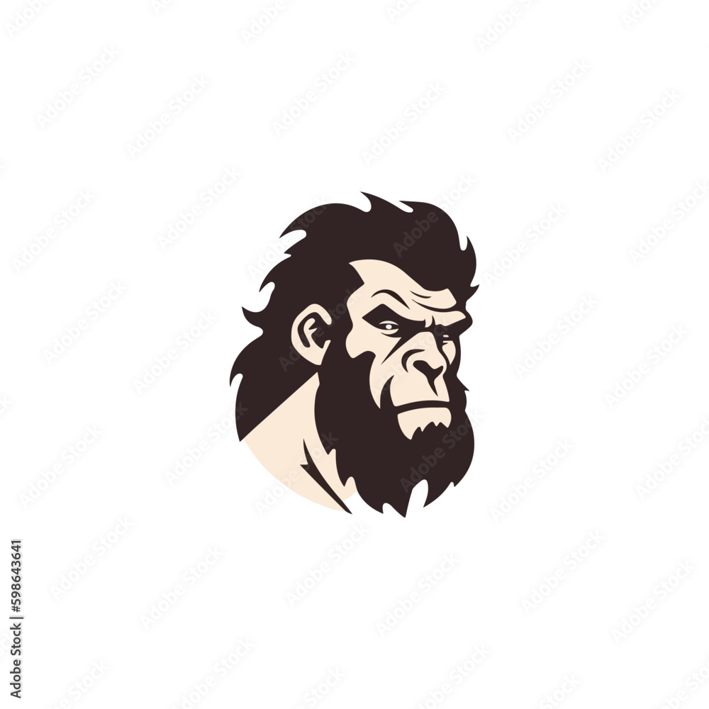primitive caveman logo, an extinct species of archaic humans viewed from side primitive caveman logo, an extinct species of archaic humans viewed from side