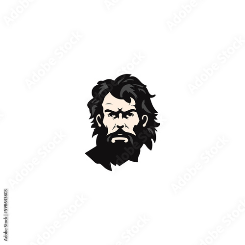 primitive caveman logo, an extinct species of archaic humans viewed from side