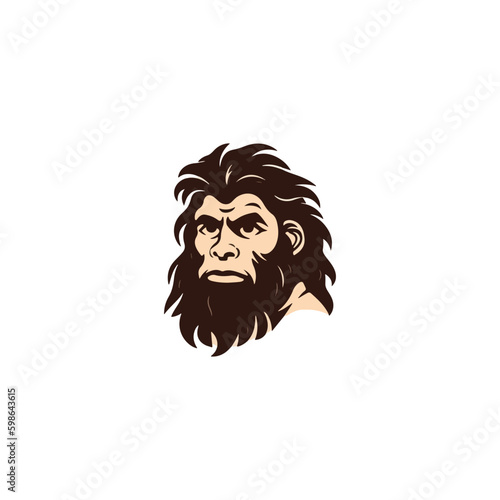 primitive caveman logo, an extinct species of archaic humans viewed from side