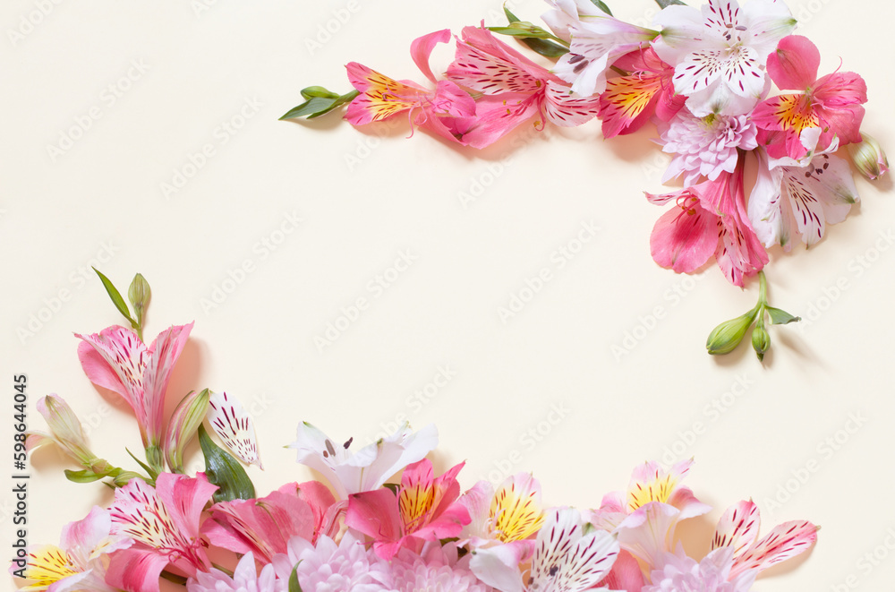 alstroemeria and chrysanthemums  flowers on yellow  background