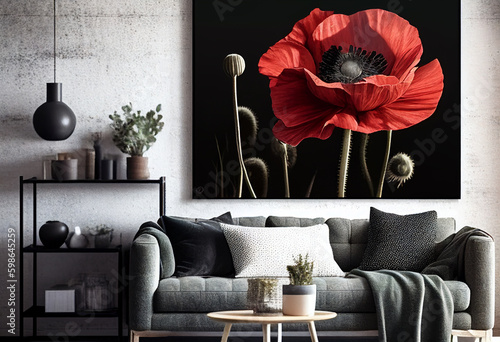 Foto Large picture with poppies in the interior of the room