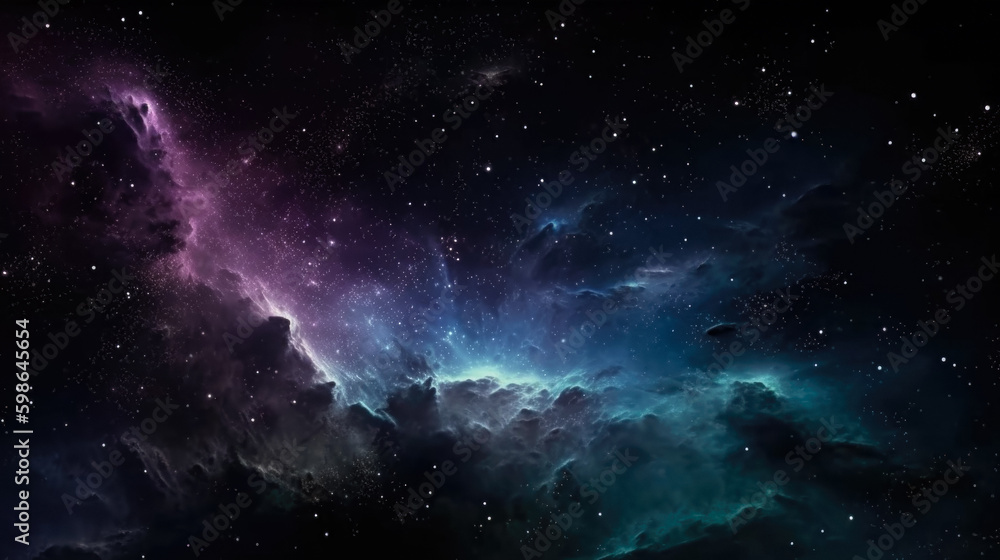 Realistic beautiful endless expanses of eternal space created with the help of artificial intelligence. Pleasant blue shades with purple and pink tints decorated with bright stars. Realistic beautiful endless expanses of eternal space created with the help of artificial intelligence. Pleasant blue shades with purple and pink tints decorated with bright stars.