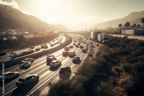 Busy highway in midday, Tenerife, Canary Islands. Generative AI photo
