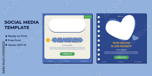 Medical healthcare service social media post template design. Hospital, doctor, clinic and dentist health business promotion flyer poster.