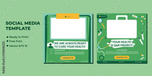 Medical healthcare service social media post template design. Hospital, doctor, clinic and dentist health business promotion flyer poster.