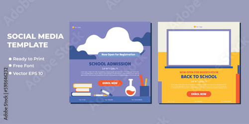 School admission square banner. Suitable for educational banner and social media post template