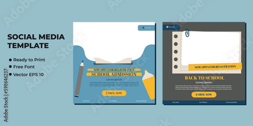 School admission square banner. Suitable for educational banner and social media post template photo