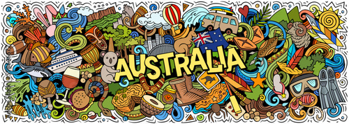 Australia doodle cartoon funny banner