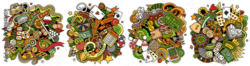 Casino cartoon vector doodle designs set. © balabolka
