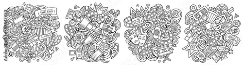 Cinema cartoon vector doodle designs set.
