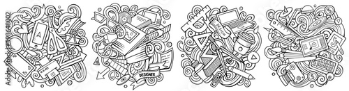 Designer cartoon vector doodle designs set.
