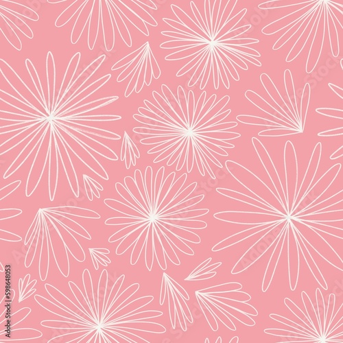 Pink and white tropical pattern with flowers