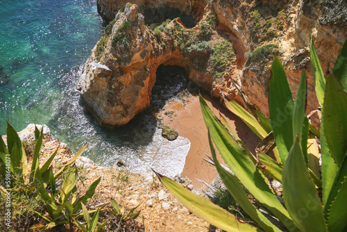 Portugal Algarve beach on a cliff coast, Praia Dona Ana near Praia do Camilo