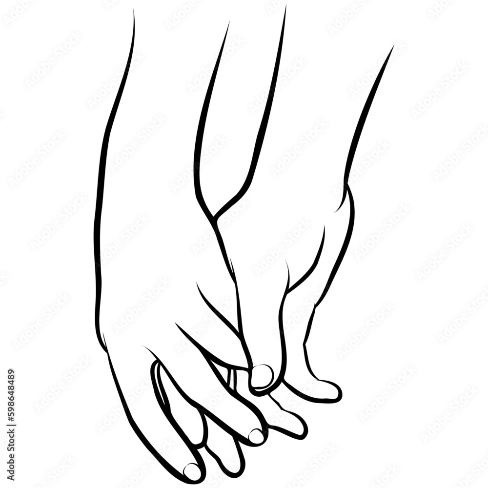 Couple Holding Hands Line Drawing.