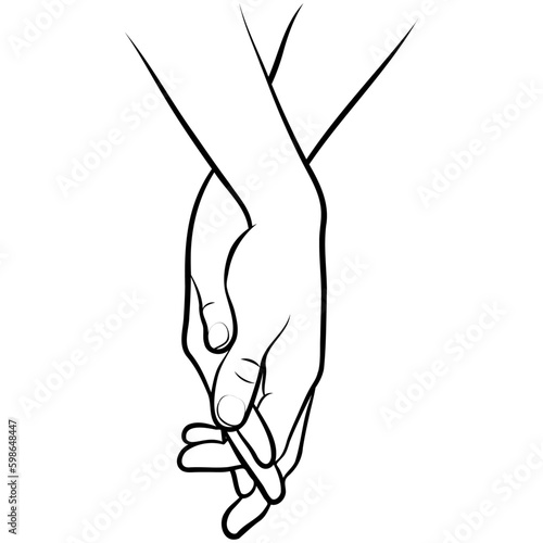 Couple Holding Hands Line Drawing.