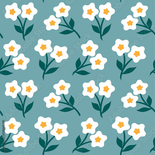 Cute white flowers seamless vector pattern, textile print, wallpaper, packaging.