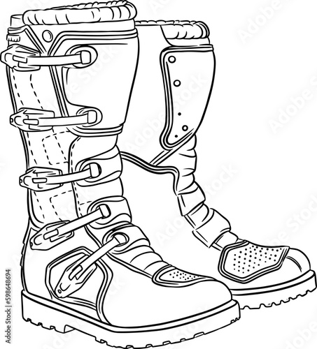 Motorcycle boots for motocross bikes. Leg protection. Enduro sport.