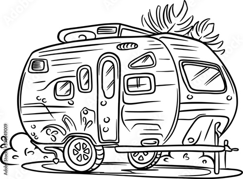 Travel trailer. Motorhome for family trips. Camping.
